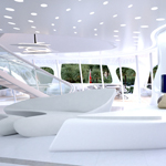 MainDeck. Interior1. White - Unique Circle Yachts by Zaha Hadid Architects for Bloom+Voss Shipyards (visualisation Moka-Studio)