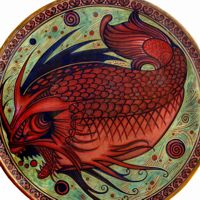 Galileo Chini, Piatto con pesce, 1920 circa - Maiolica policroma a lustri -  cm 20 - Manifattura Fornaci di San Lorenzo - Collezione privata